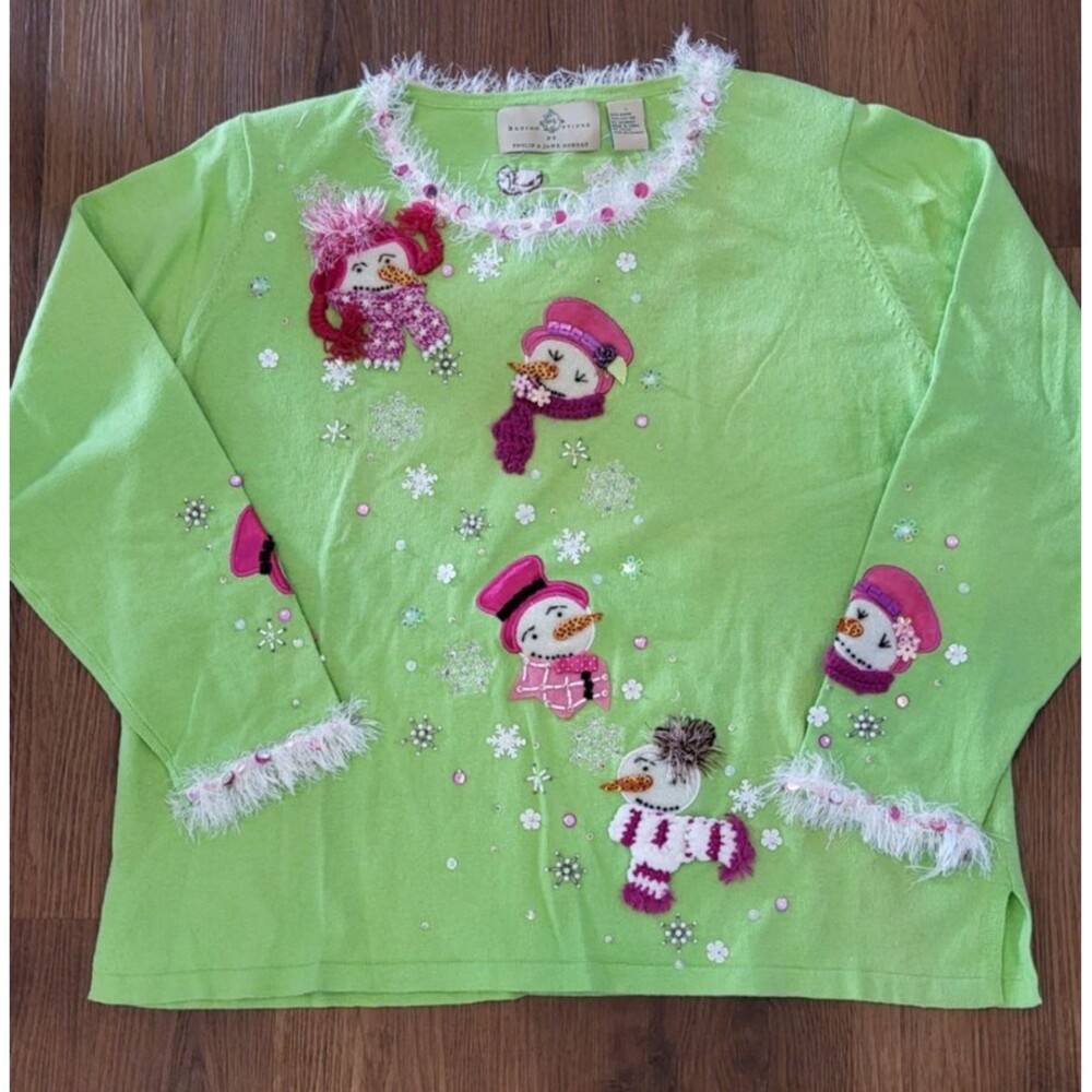 Vintage 90s Design Options Philip Jane Gordon Snowman Christmas Sweater L 3D